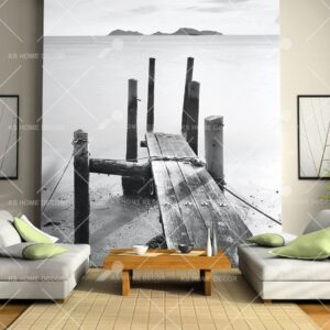 Black & White Seaside Beach Wooden Bridge Mural 10277730