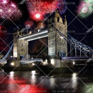 Night View Fireworks London Bridge City Skyline Mural B12310234