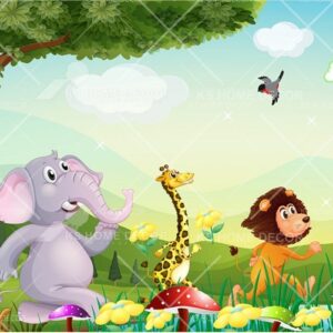 Cartoon Jungle Animals Character Mural B12565784