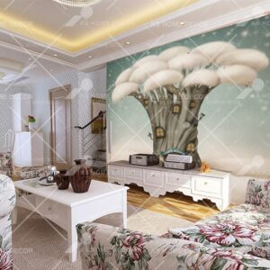 Cartoon Mushroom Houses Character Mural B12700590