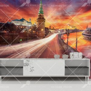 Night View Long Exposure Train Light City Skyline Mural B13100734
