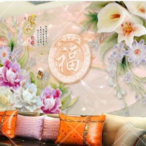 3D Chinese Jade Art Flowers Oriental Mural 13640364