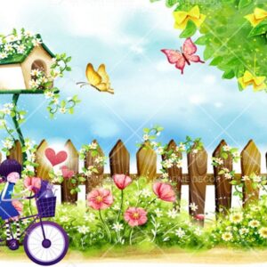 Romantic Couple Park Cycling Art Character Mural B13649096