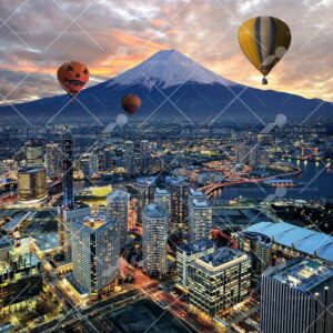 Yokohama Landmark Tower Hot Air-balloon City Skyline Mural B13682133