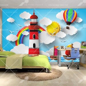 Lighthouse Sun Cloud Bird Vector Character Mural B13847142