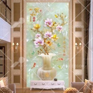 3D Chinese Jade Vase Flowers Oriental Mural 13910618