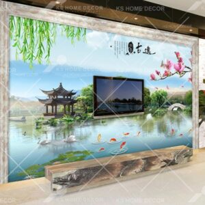 3D Chinese Waterfall Water Painting Art Oriental Mural 13946997