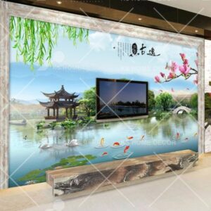 3D Chinese Waterfall Water Painting Art Oriental Mural 13946997