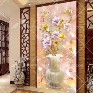 3D Gold Chinese Jade Vase Flowers Oriental Mural 13965921