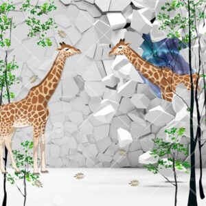 Giraffe Through Wall Character Mural B14095002