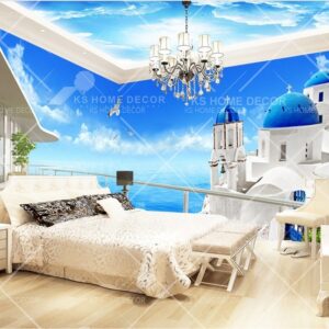 3D Theme Santorini Sea View Nature Mural 14214847