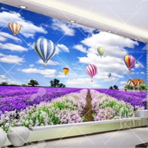 Lavender Field Hot Air-balloon Scene Nature Floral Mural 14249233