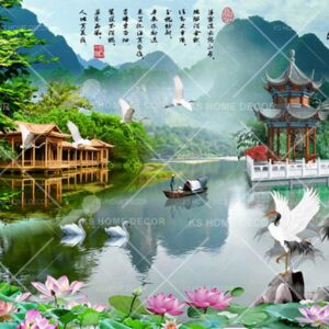 3D Chinese Waterfall Water Painting Art Oriental Mural 14397556