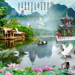 3D Chinese Waterfall Water Painting Art Oriental Mural 14397556