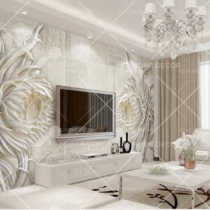 White 3D Flower Luxury Mural B14450010