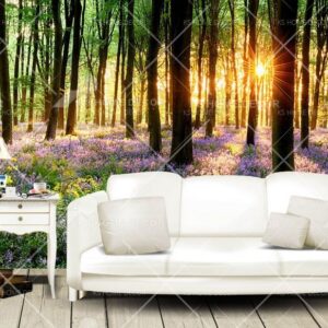 Woodland Purple Floral Sunlight Through Scene Nature Mural 14522710