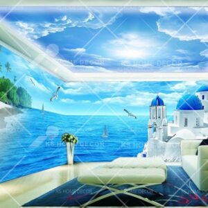3D Theme Santorini Sea View Nature Mural 14625002
