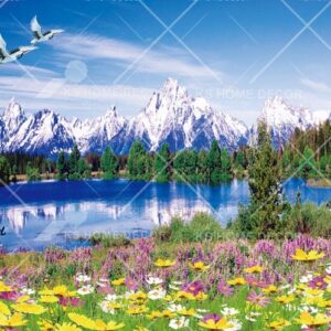 Mountain Lake Floral Scene Nature Mural 14848331