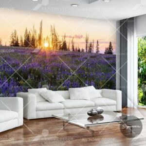 Sunlight Through Lavender Field Scene Nature Floral Mural 14882601