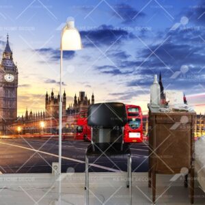 Sunset Clock Tower Scene Nature Architectural Mural B15066550