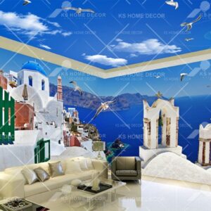 3D Theme Santorini Sea View Nature Mural 15084716