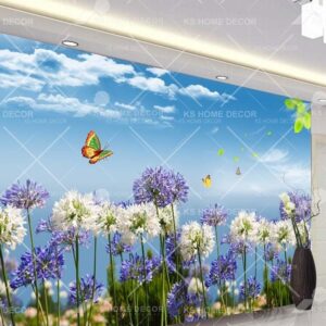 White Purple Floral Blue Sky Scene Nature Mural 15155503