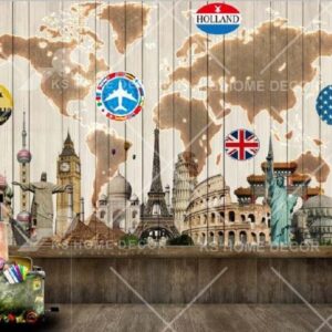 World Map With Country Landmarks Mural B15278278