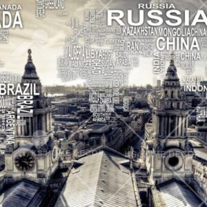 World Map With Countries And Capitals Mural With Old London Background B15367805