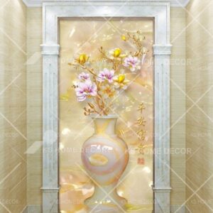 3D Gold Chinese Vase Flowers Oriental Mural 15466631