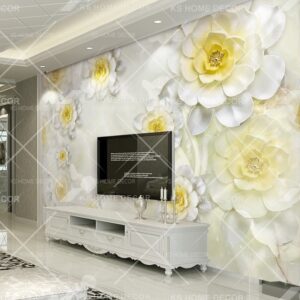 White 3D Flower Luxury Mural B15485879