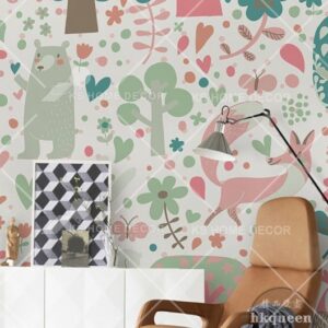 Vintage Floral Seamless Pattern with Forest Animals Character Mural B15578652