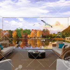3D Theme Autumn Jungle Lake View Nature Mural 15630547