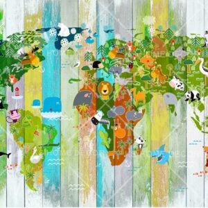 Cartoon Animals World Map Mural B15723454
