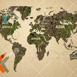 World Map With Country Landmarks Mural B15858696