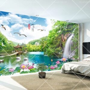3D Waterfall Water Painting Art Oriental Mural 15876874