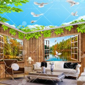 3D Theme Window View Lakeside Scene Nature Mural 15885051