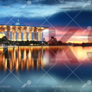 Night View Mosque Lakeside Islamic Mural 23973999