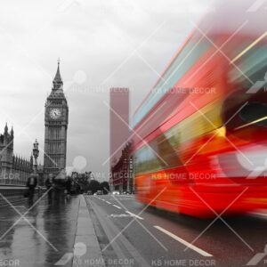 Black & White London Street Red Bus Building & Landmarks Mural 32628966