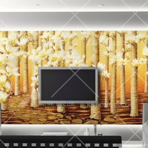 3D White Floral Mural 546ed43ce56c8