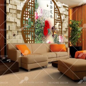 3D Wall Bricks Chinese Floral Mural 546ed5bba96ad