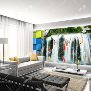 3D Waterfall Fishes Nature Mural 550832fb017a8