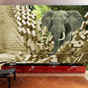 3D Elephant Through Wall Mural 55976081e5113