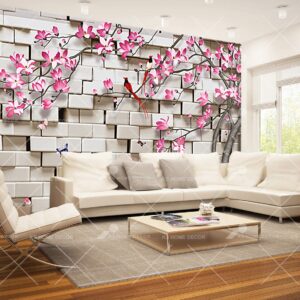 3D Bricks Wall Pink Floral Mural 57060828d041d_1024