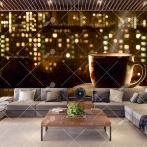 Coffee Cup Night City Building & Landmarks Mural I0004